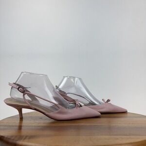 Womens Stuart Weitzman Tully 50 Bow Pink Leather Slingback Pumps Size 9.5 B GUC